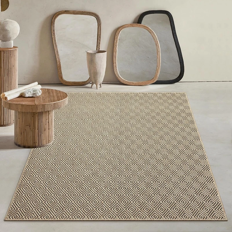 Mia´s Teppiche Kinsley Heavy Duty Indoor Outdoor Natural Jute Look Weatherproof Patio Garden Rug