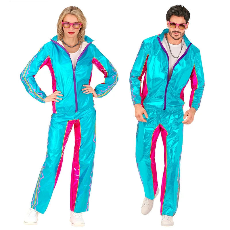 Widmann 80s Style Metallic Blue Tracksuit Costume - Size S