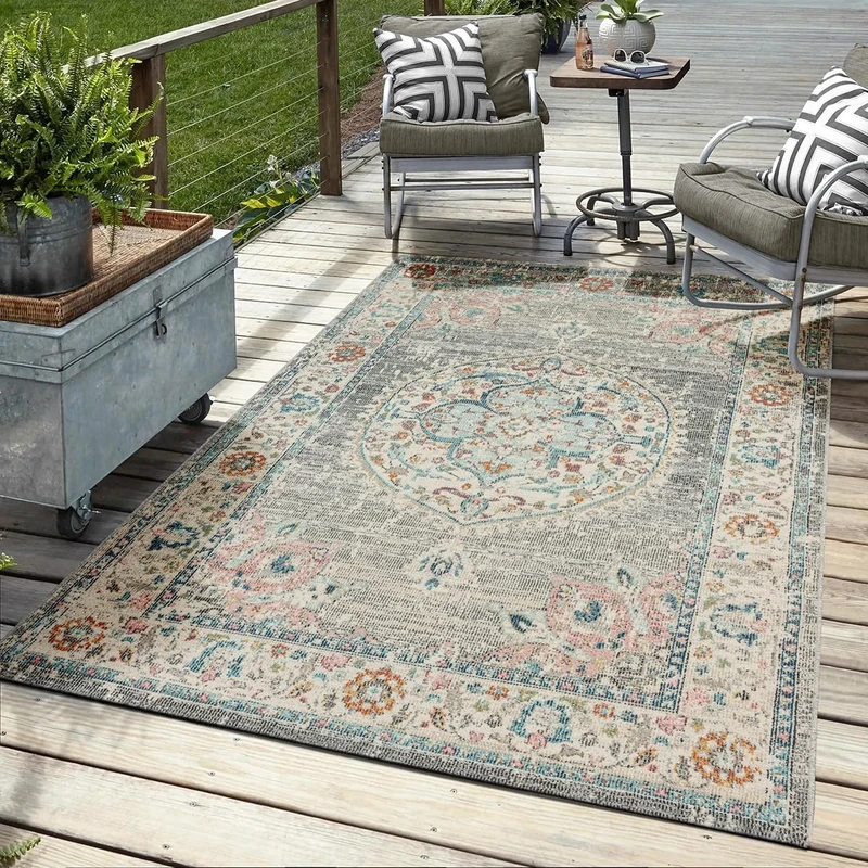Mia's Bliss Rugs, Robust Outdoor Rug, Modern Design, Weatherproof and UV-Resistant, for Balcony, Patio and Conservatory, but also Suitable for Kitchen or Dining Room, in Grey, 240 x 340 cm