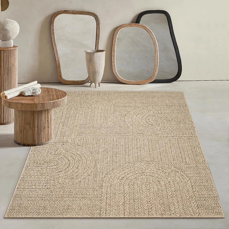 Mia's Teppiche Kinsley Durable Indoor & Outdoor Rug in a Natural Jute Look, Weather-Resistant, Suitable for Patios and Gardens, Nature, 120x170