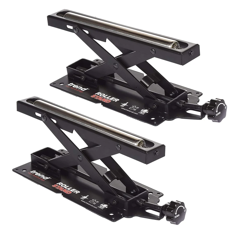 Trend Set of 2 Adjustable Benchtop Mitre Saw Roller Stands, 62kg Capacity and Height Adjustment from 50mm to 160mm, R/Stand/A/2