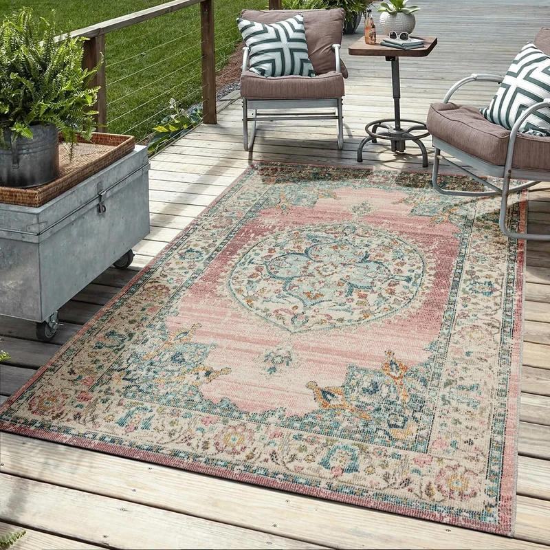 Mia's Bliss Rugs, Robust Outdoor Rug, Modern Design, Weatherproof and UV-Resistant, for Balcony, Patio and Conservatory, but also Suitable for Kitchen or Dining Room, Pink, 160 x 230 cm