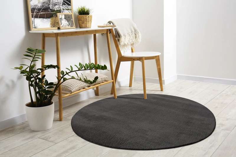 Mias Teppiche Comfort Modern Fluffy Short-Pile Carpet, Anti-Slip Backing, Washable up to 30 Degrees, Super Soft, Faux Fur Look, 160 cm round