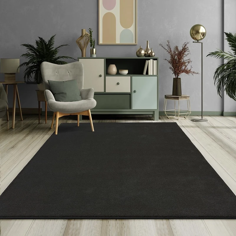 Mia's Emely Modern Soft Short Pile (17 mm) Living Room Rug - Black - 120 x 170 cm