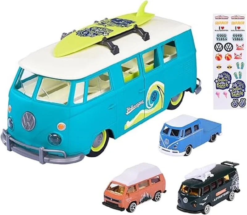 Majorette - Volkswagen The Originals Carry Case - 35 cm Vehicle - 3 VW Vehicles Included Including 1 Exclusive - Light Function - 212055010SMO