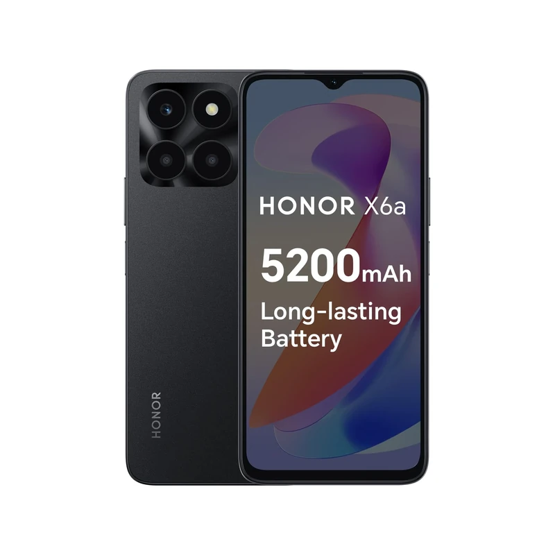 HONOR X6a Mobile Phone Unlocked, 6.5-Inch 90Hz Fullview Display, 4GB+128GB, 5200 mAh Long-lasting Battery, 50MP Triple Camera, Android 13(2 Year Warranty), Midnight Black