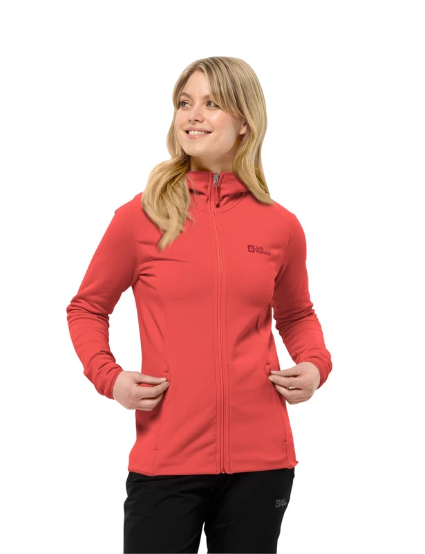 Jack Wolfskin BAISELBERG Hooded FZ W, Women’s Fleece Jacket, Vibrant red, XXL -