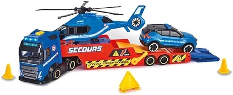Dickie 203717005002 Carrier Truck 40 cm + Helicopter + Gendarmerie Vehicle 1:24 Scale for Ages 3 and Above