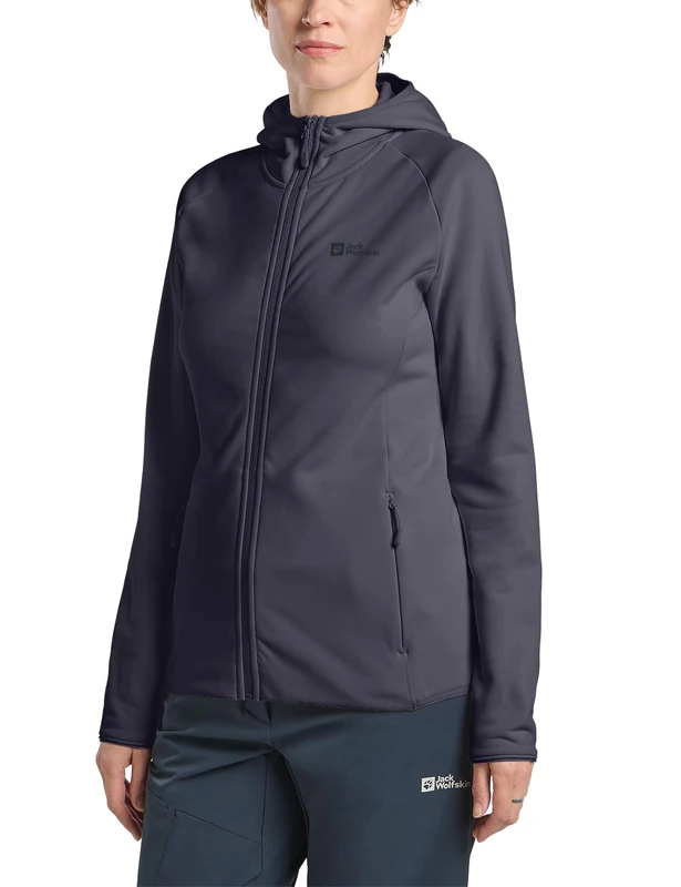 Jack Wolfskin BAISELBERG Hooded FZ W, Women’s Fleece Jacket, Graphite, XL -