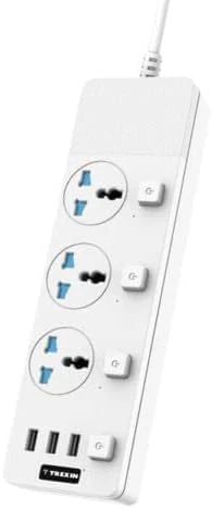 Extension Plug with 3 Way Sockets 3 USB Slots, USB 3 Plug 3 Gang USB Port Switch Extension Lead Cable 2M Socket Power Cable Cord for Home & Office (White - 2M)