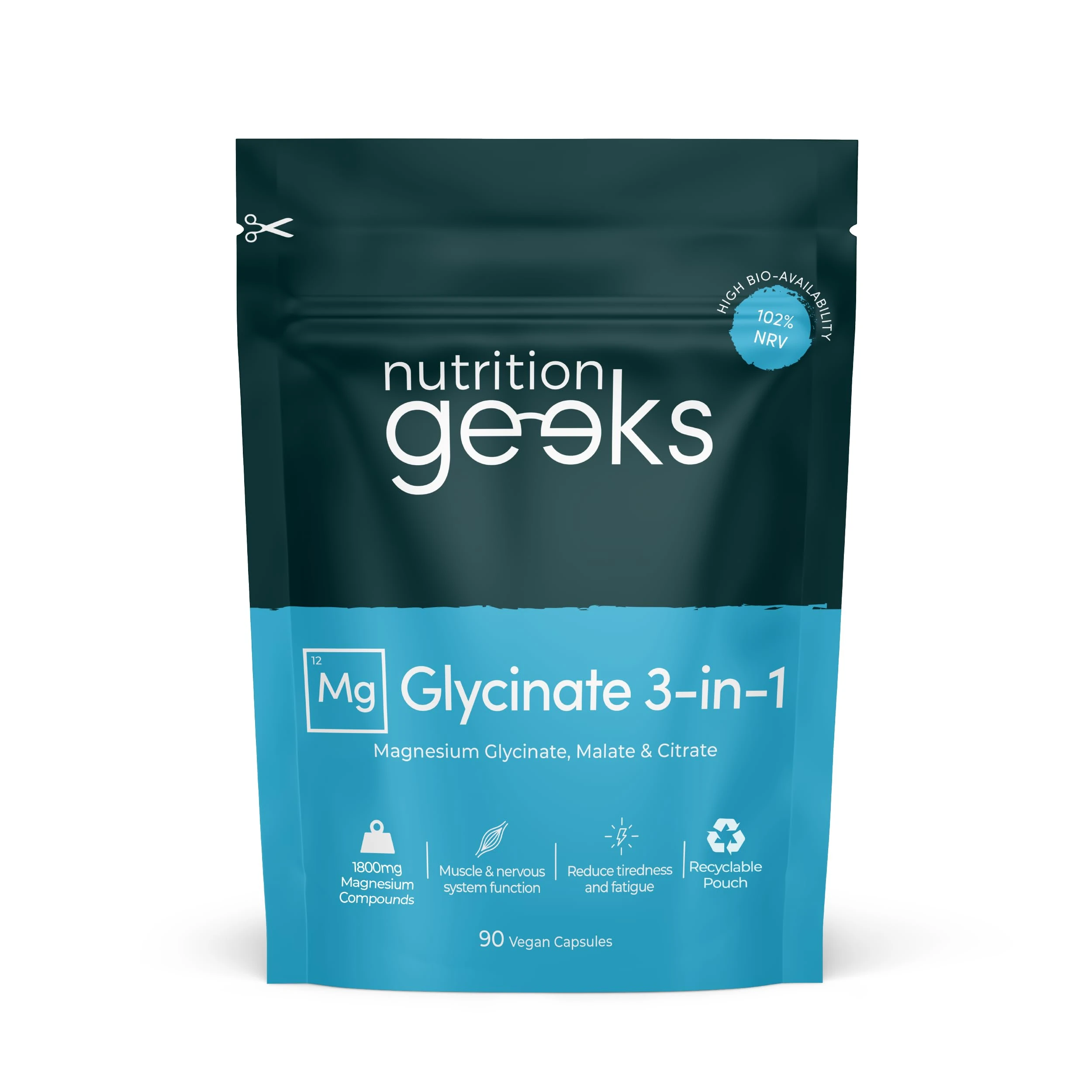 Magnesium Glycinate 3-in-1 Complex - 1800mg Supplements as Bisglycinate, Citrate & Malate 90 Vegan Capsules, Triple High Absorption 384mg Elemental, UK Made