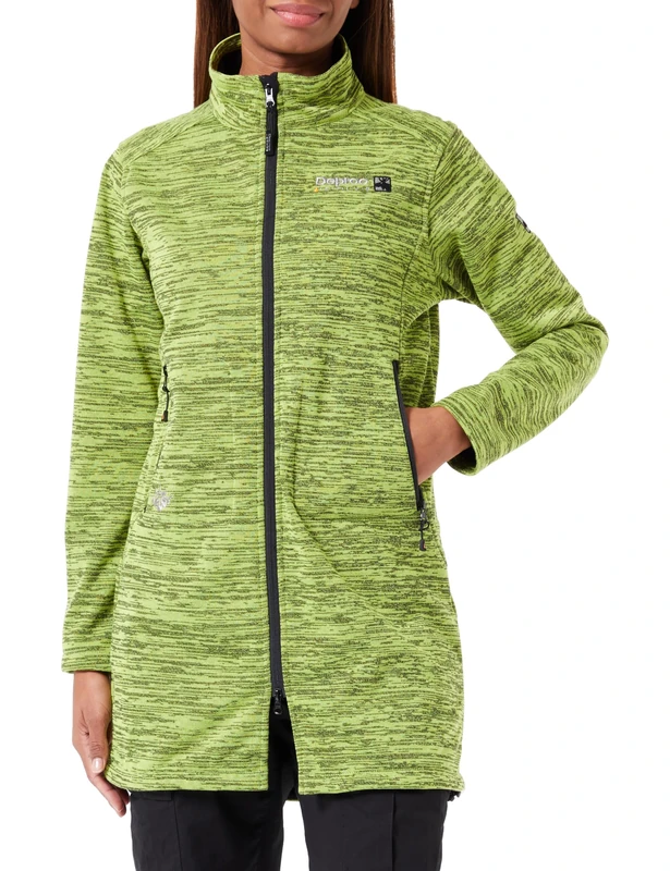 Deproc Active Women's Elmsdale Lightweight Short Coat Windstopper Softshell Transition Jacket Long II Knitted Fleece, Green, 44