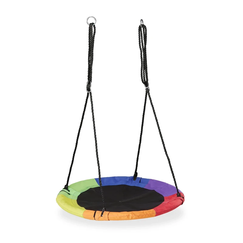 Relaxdays Nest Swing, Ø 100 cm, Round, Kids & Adults, Max. Load 150 kg, Height Adjustable, Outdoor Toy, Multicoloured, Steel