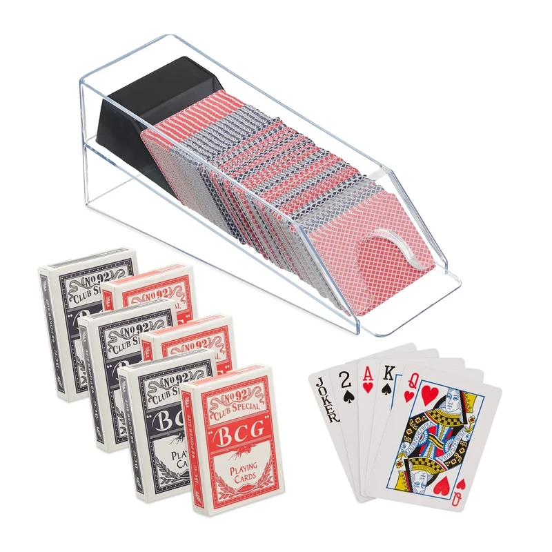 Relaxdays Dealing Shoe, Holder with 6 Decks, Blackjack Card Dispenser, HxWxD:10 x 10 x 29cm, Transparent/Black, 10 x 10 x 29 cm - Image 1
