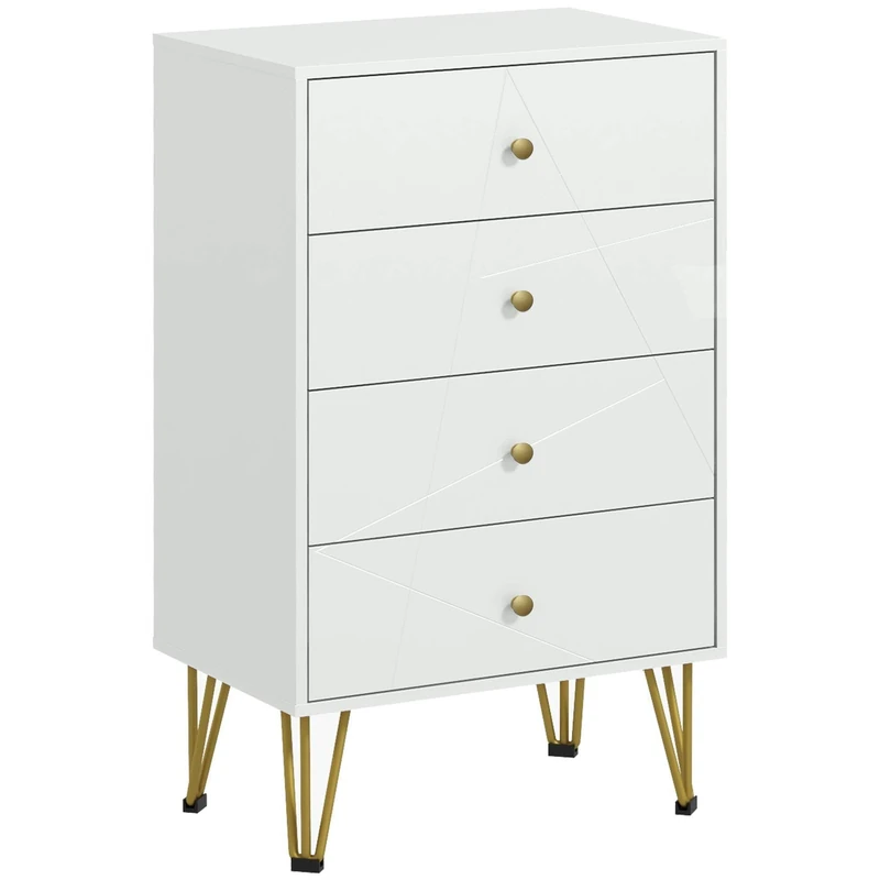 HOMCOM Bedroom Chest of Drawers, Tallboy 4-Drawer Dresser, Modern Storage Drawer Unit with Hairpin Legs, White