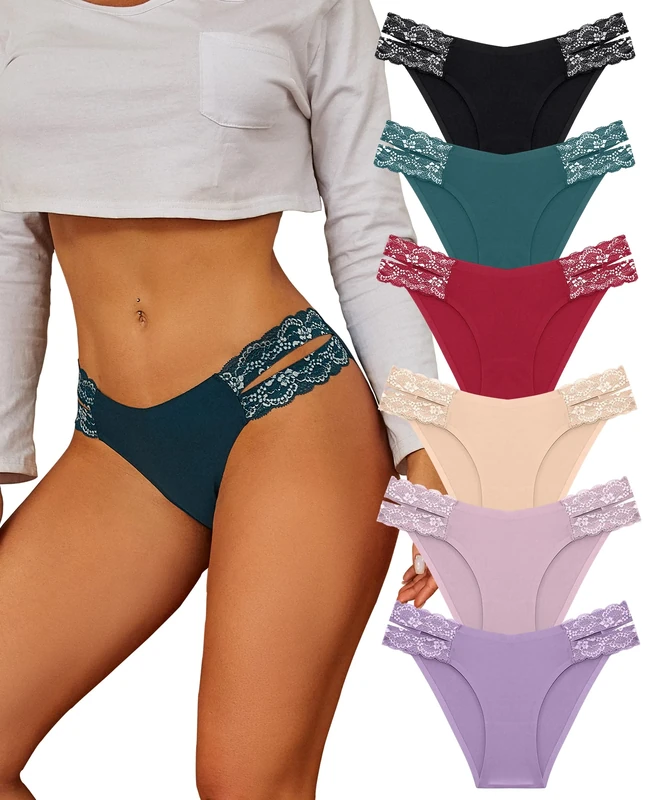 BeReady Seamless Knickers for Women Sexy Lace Seamless Underwear for Women High Cut V-waist No Show Ladies Briefs Panties Multipack
