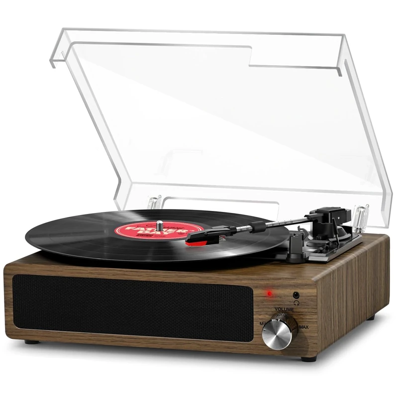 Vinyl FYDEE Player Belt-Drive 3-Speed Turntable with Speakers, Supports Headphone Jack, AUX IN, RCA Output - Gray