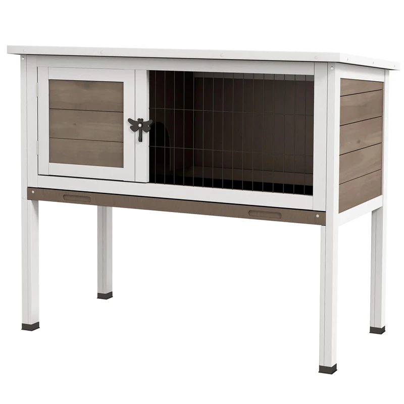 Pawhut Wooden Guinea Pig Hutch, Small Animal Cage with Slide-out Tray, Openable Asphalt Roof, 84 x 43 x 70cm, Brown