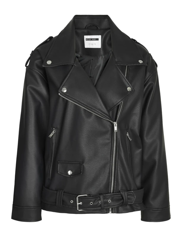 Noisy may Nmpaulina Women's Oversize Biker Jacket Noos Faux Leather Jacket, black, XL - Image 1