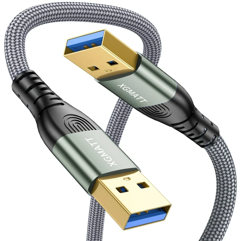 XGMATT USB 3.0 Cable 1M,5Gbps High Speed Transfer USB to USB Cable USB 3.0 A to A Data Cable Braided Compatible with External Hard Drive/Laptop Cooling Pad/Docking Station/PC/TV/DVD/Printer,Grey