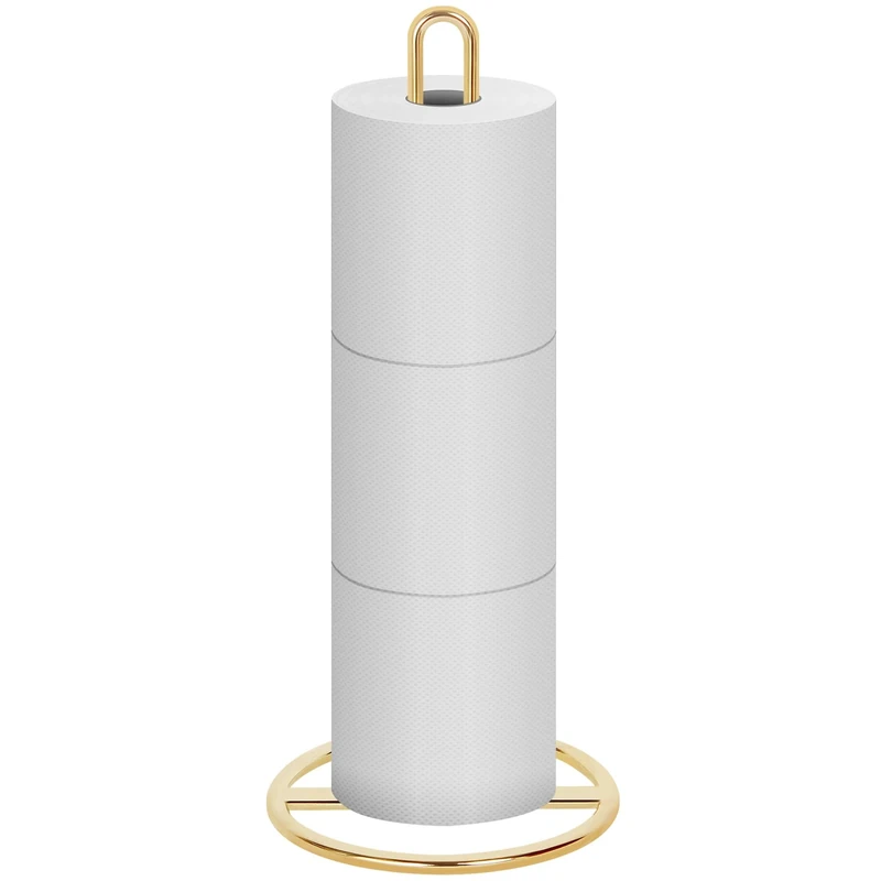 Gold Toilet Roll Holder Free Standing, OBODING, Toilet Paper Holder Stand for Storing 3 Rolls of Toilet Papers (Gold)