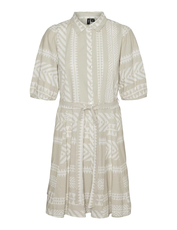 VMDICTHE 2/4 Short Volume Dress WVN GA, Silver Lining/AOP:Ibiza Snow White, M