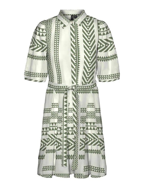 VERO MODA Women's Dress, Snow White/AOP: Ibiza Hedge Green, L - Image 1