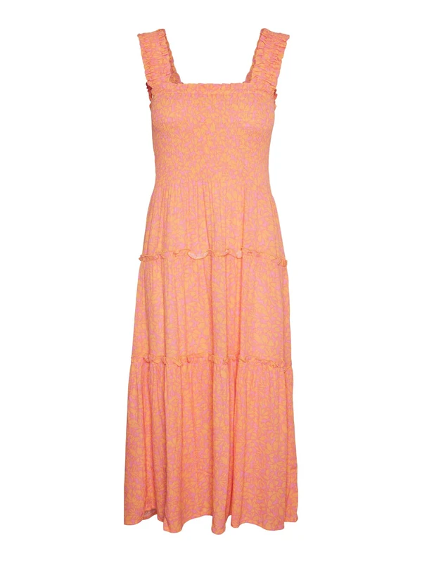 VERO MODA Women's Vmmenny Sl Smock Calf Dress WVN Ga Noos Long, Pink Cosmos/AOP: huki, XS