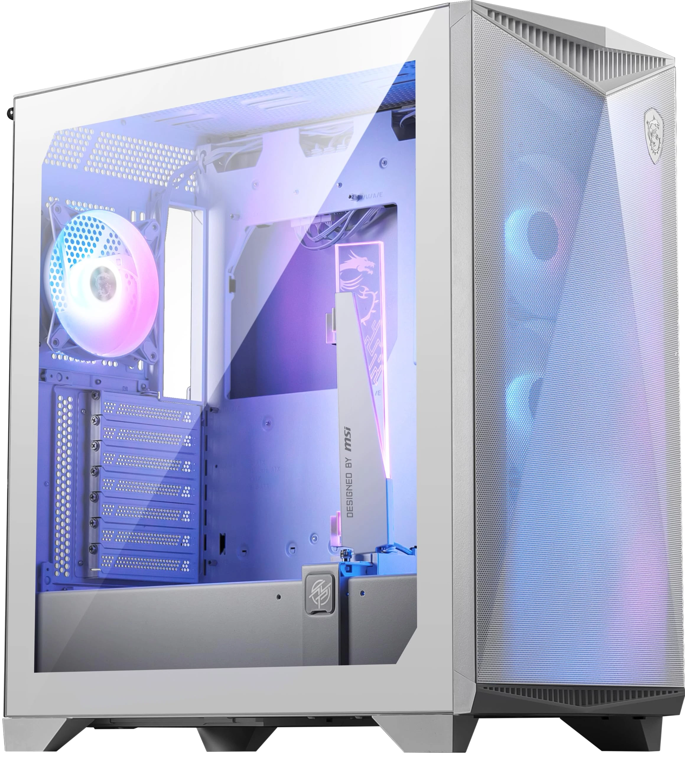 MSI MPG GUNGNIR 300R AIRFLOW WHITE Mid-Tower PC Case - E-ATX Capacity, 4 x 120mm ARGB Fans with Hub Controller, Vertical GPU Support & Stand, Dust Filters, Cable Routing, USB Type-C (20Gbps)