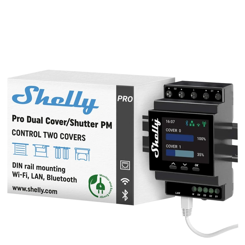 Shelly Pro Dual Cover/Shutter PM, Wi-Fi Professional DIN Rail Smart Module With 2x 16 A Covers, Power Monitoring, Home Automation, Alexa & Google Home; iOS & Android, No Hub Required