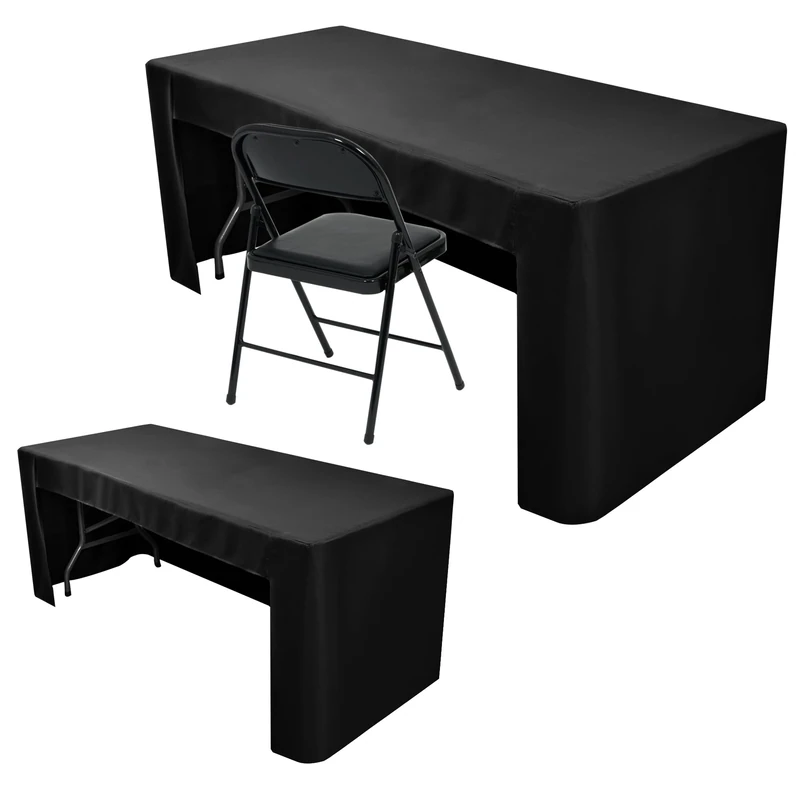 Nasitos 2 Pack Fitted Table covers-6 Foot, Black, Washable Rectangle, Trade Show & Craft Show Table Cloth Father - Open Back