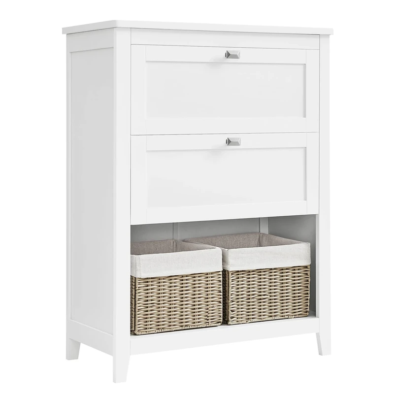 VASAGLE Bathroom Cabinet, Storage Cabinet, 2 Drawers with 1 Set of Adjustable Dividers, 2 Baskets, Side Board, 30 x 60 x 80 cm, Cloud White BBC545W02
