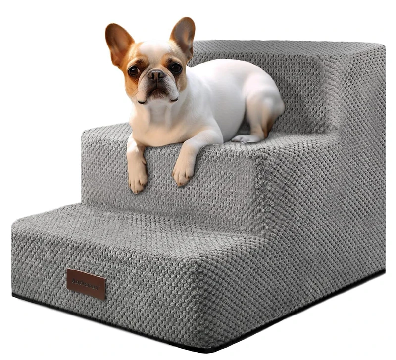 aodisman 3-Step Dog Stairs for Small Dogs and Cats - Grey - Image 1