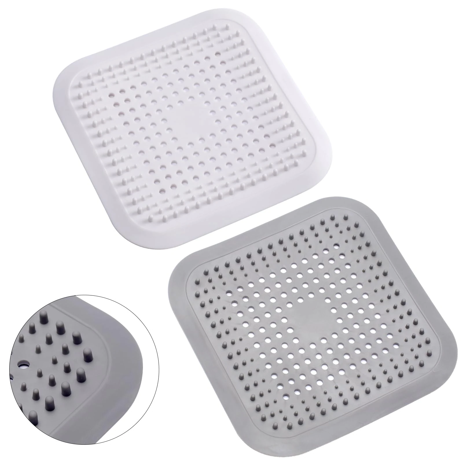 Alyvisun 2Pcs Silicone Hair Catcher for Shower Drain with Sucker, Sink Strainer Drain Protector, Shower Drain Covers Plug Trap Filter for Bathroom and Kitchen (White + Grey)