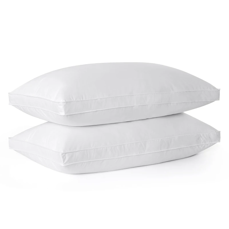 Bafode Goose Down Feather Gusseted Bed Pillows, Pillows Queen Size Set of 2, 100% Soft Cotton Cover, Pillow for Back, Stomach or Side Sleepers