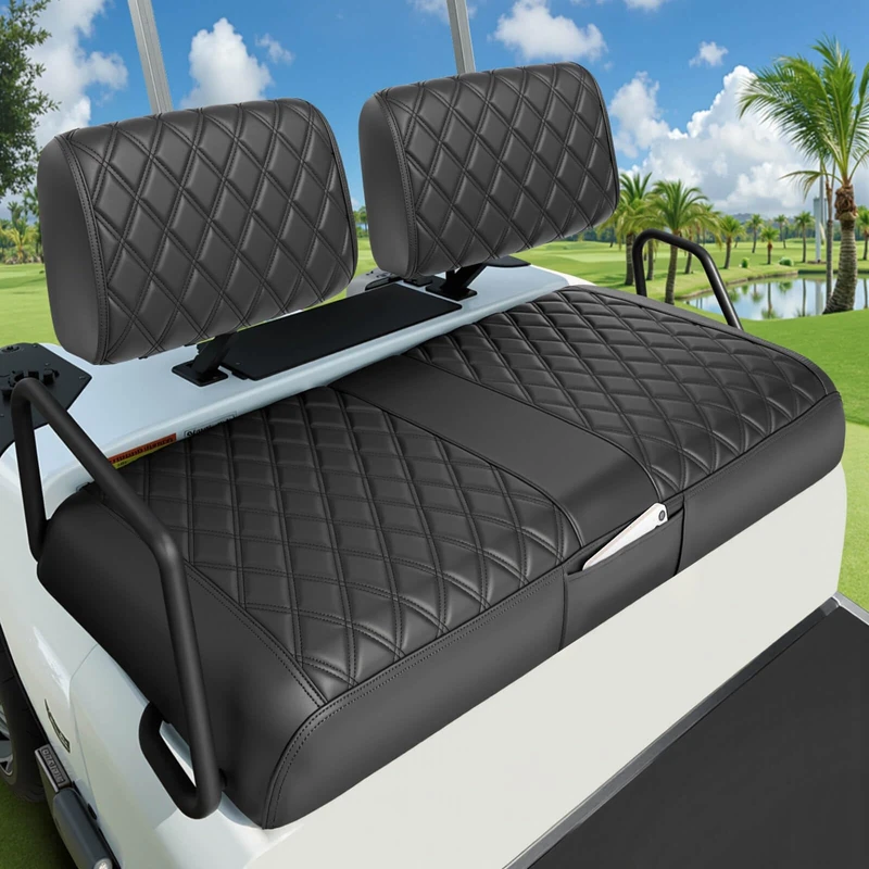LEAPGOMAX Club Car DS Pre-2000 Golf Cart Seat Cover Thick Premium Marine Leather Made with Custom Diamond Stripe Soft Comfortable/Anti-Scratch/Anti-Fading/NO Stapler Required