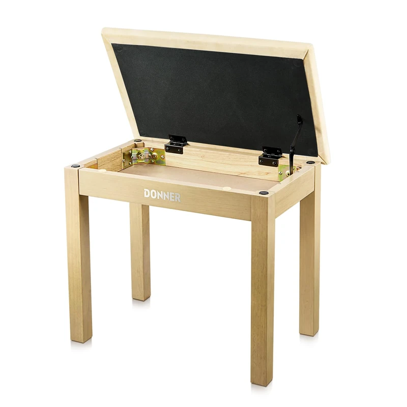 Donner Piano Bench with Storage, Solid Wood Keyboard Bench Piano Bookcase Stool Chair Seat with High-Density Suede Cushion, Light Wood Color