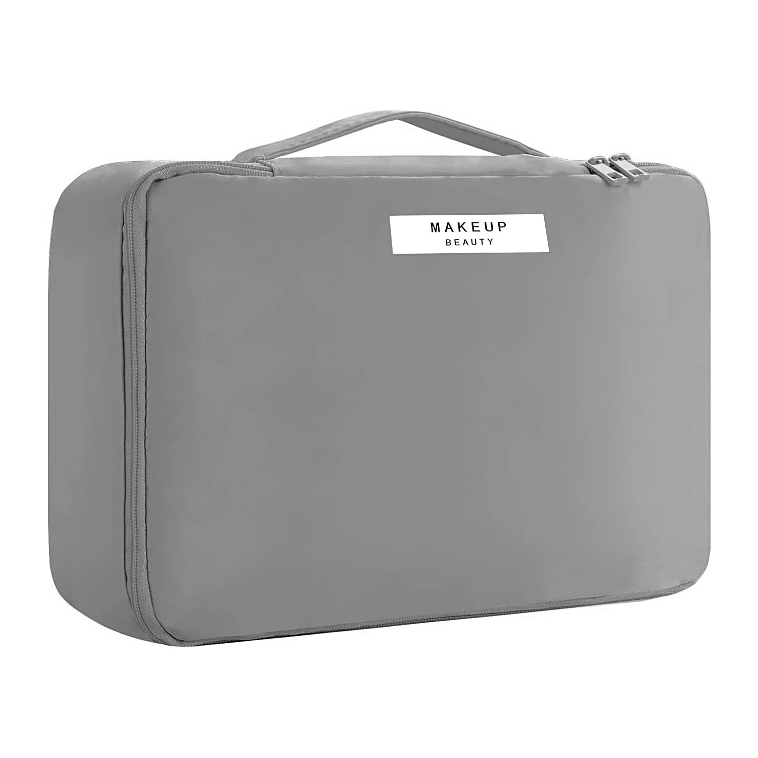 Travel Makeup Bag [with Brushes Holder & Detachable Pouch] Cosmetic Bag Large Capacity Waterproof Makeup Case Storage Organiser for Women & Girls (Grey)