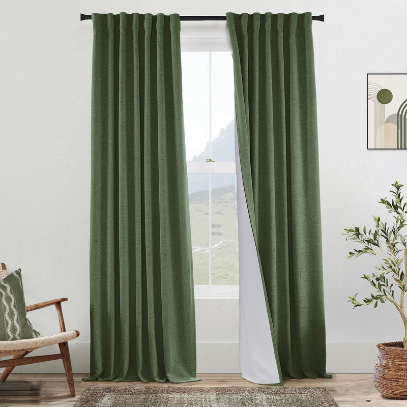PANELSBURG Living Room Green Curtains 96 Inches Long - Country Farmhouse Rustic 2 Panel Set Dark Olive Green Christmas Decorative Black Out Curtains