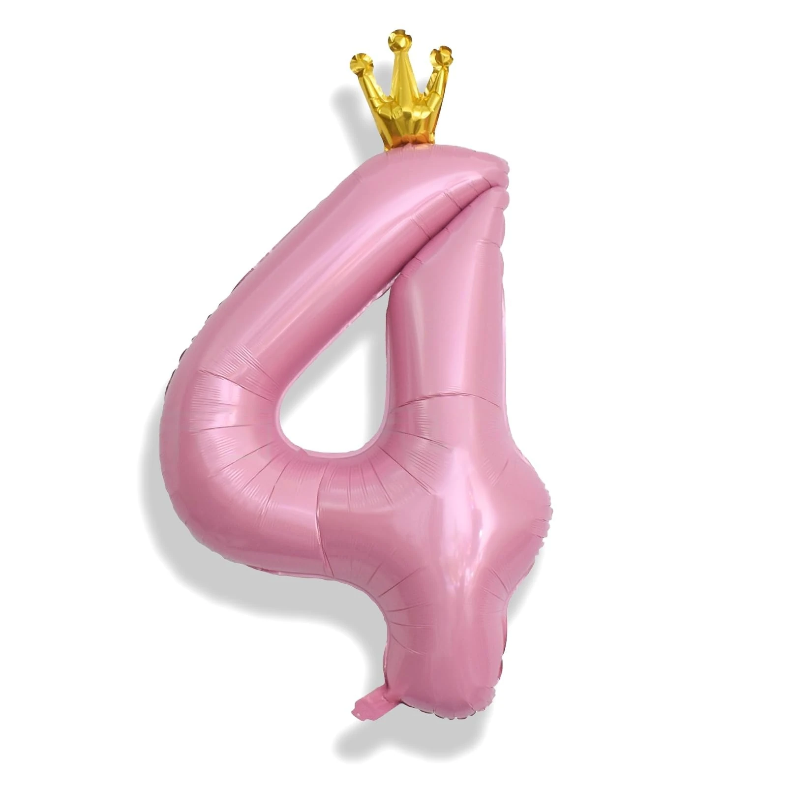 Crown Number Balloons 4 for Kids, Large Pastel Pink Number Balloon 0-9 Set, Foil Self Inflating 40 Inch Balloons for Girls 4th Birthday Party Decor Anniversary New Year Party Decoration Supplies