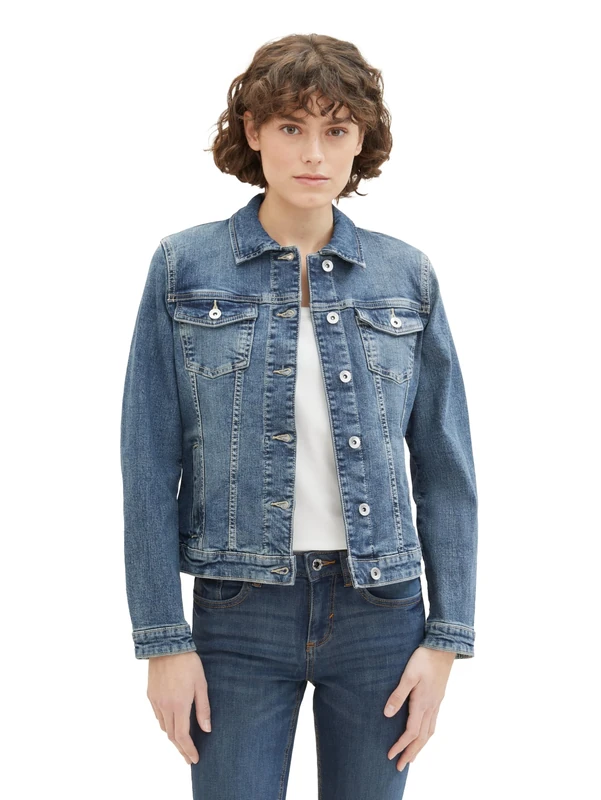 TOM TAILOR Women's 1041047 Denim Jacket (Pack of 1), 10120 - Used Dark Stone Blue Denim, L