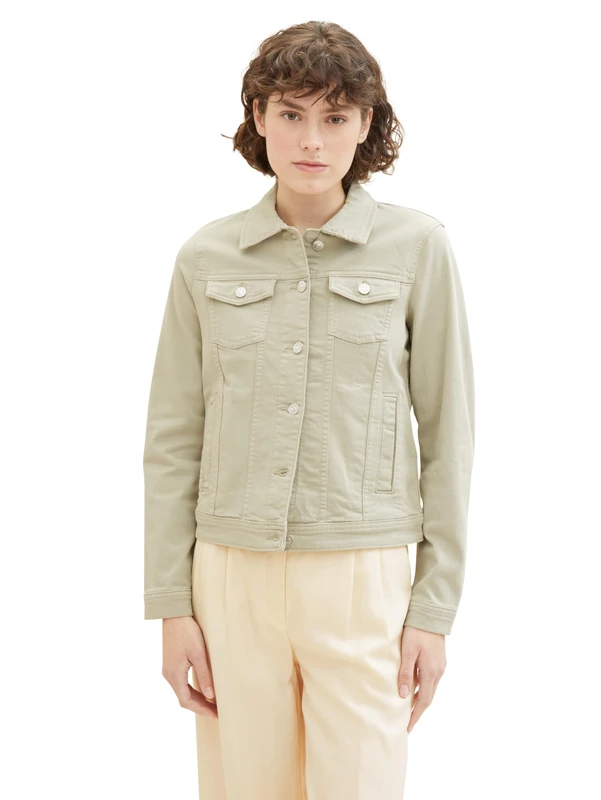 TOM TAILOR Women's 1040479 Denim Jacket, 34895-Desert Green, M, 34895 - Desert Green, M