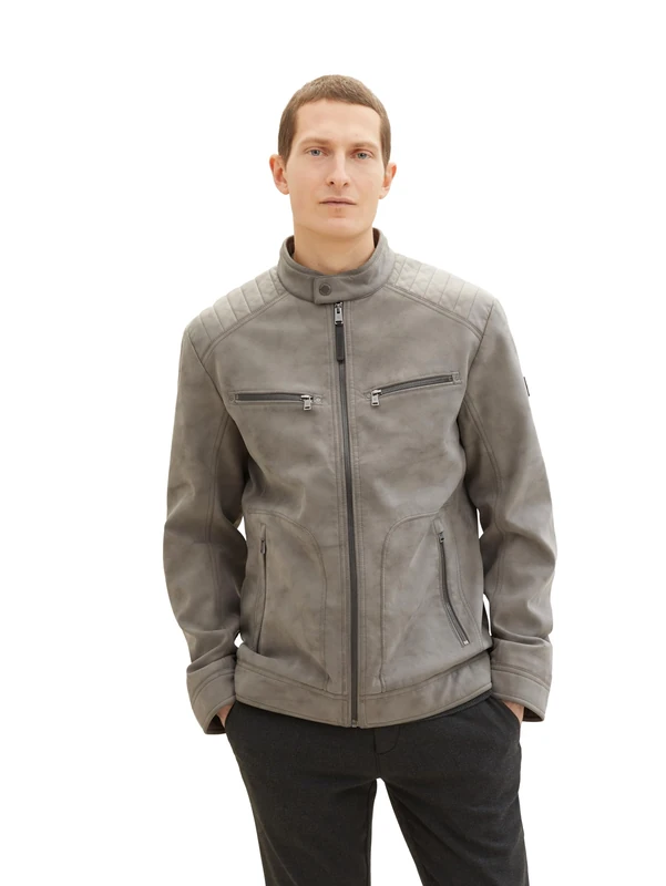 TOM TAILOR Men's 1024298 Jacket, 26306-Stone Grey Fake Leather, XXL, 26306 - Stone Grey Fake Leather, XXL