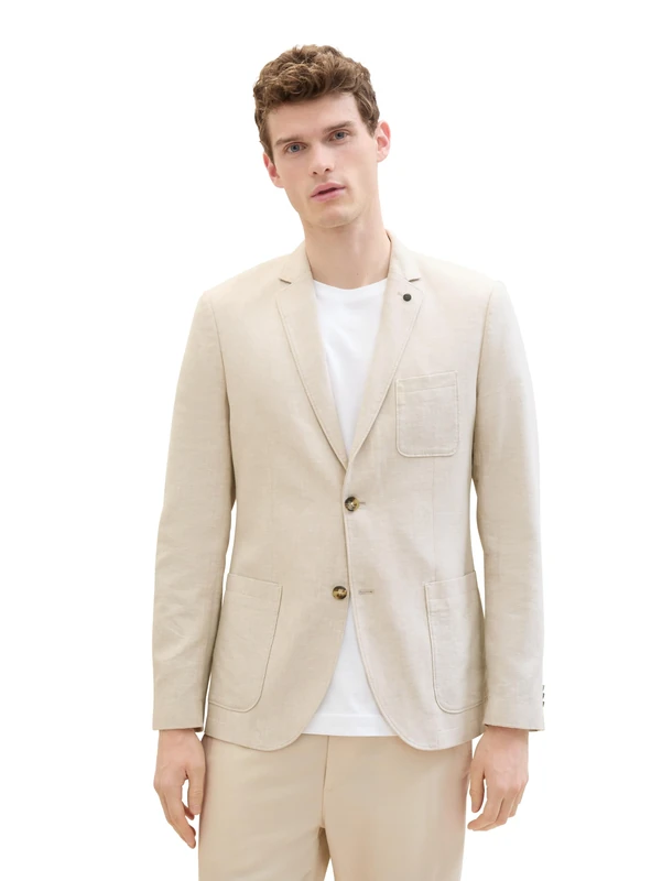 TOM TAILOR Men's 1040219 Jacket, 35175-Camel Beige Herringbone, 36R