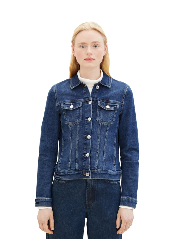 TOM TAILOR Denim Women's Basic Denim Jacket, 10119 - Used Mid Stone Blue Denim, S