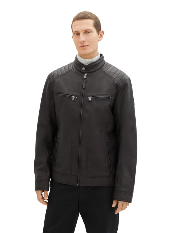 TOM TAILOR Men's 1024298 Jacket, 35654-Black Fake Leather, L