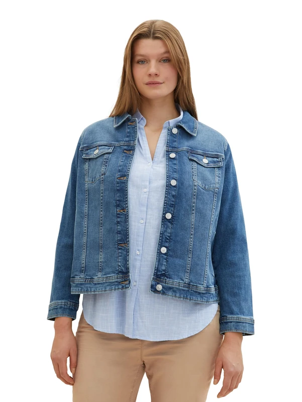 TOM TAILOR Women's 1042191 Denim Jacket, 10110-Blue Denim, 44, 10110 - Blue Denim, 18