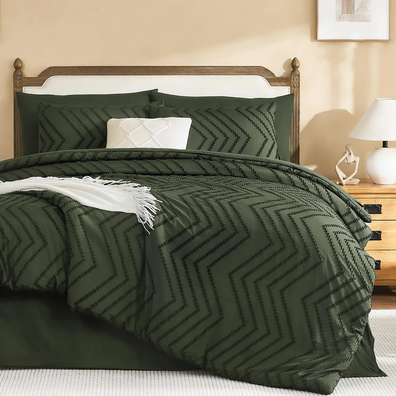 Litanika Olive Queen Comforter Set with Sheets, 7 Pieces Boho Bed in a Bag