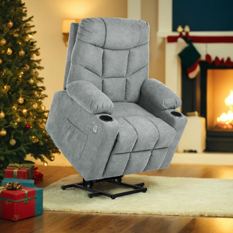 YITAHOME Recliner Armchair, Power Massage Lift Recliner Chair with Heat Vibration for Elderly, Heavy Duty Safety Motion Reclining Mechanism, Electric Reclining Chairs, Antiskid Fabric (Grey)