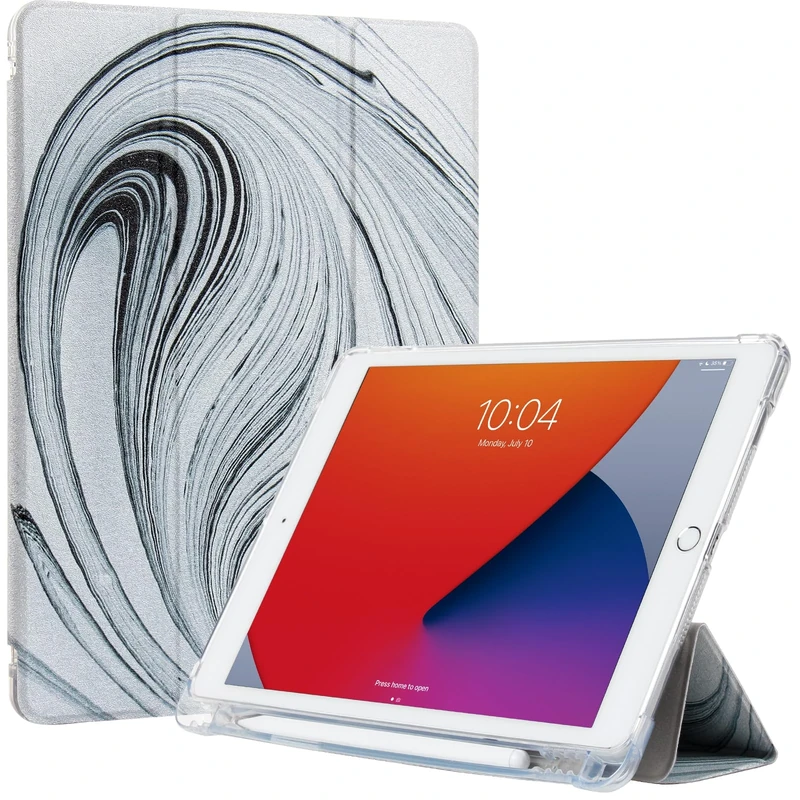 ProtUTab Hülle kompatibel mit iPad 9. Generation & 8. Generation, Slim Trifold Stand Case mit Stifthalter, Auto Wake & Sleep, Black Flow